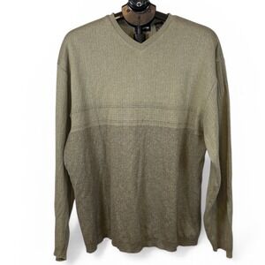 Claiborne Mens XL Olive Green V-Neck Cotton Ribbed Colorblock Sweater